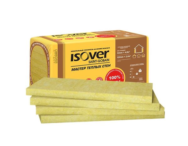 Утеплитель в плитах Изовер Мастер Теплых Стен, 50мм, 4,8 м2, 600х1000мм (8 плит, 0,24 куб.м)