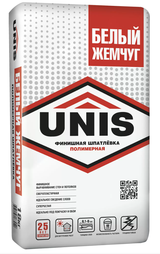 Шпатлевка полимерная UNIS Белый Жемчуг, 18кг