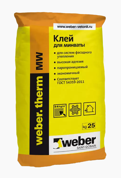 Клей Вебер.Терм МВ (weber.therm MW) для монтажа минеральной ваты, 25кг