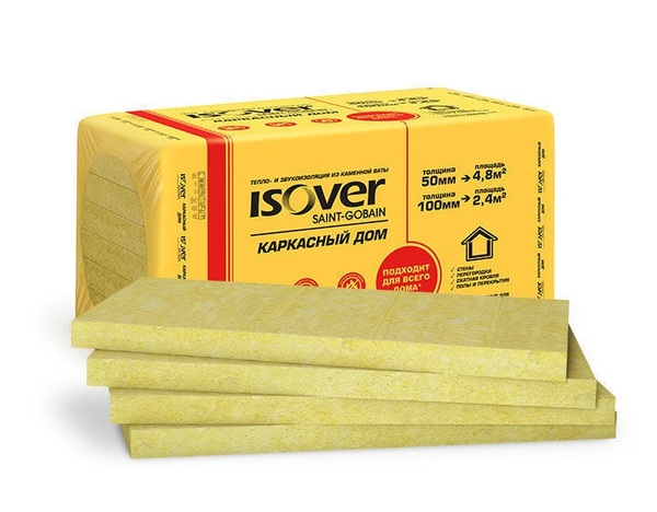 Утеплитель в плитах Изовер Каркасный Дом, 50мм 4,8 м2, 600х1000мм (8 плит, 0,24 куб.м)