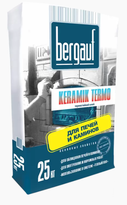 Клей жаростойкий для облицовки печей и каминов BERGAUF Keramik Termo, 25кг