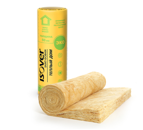 Утеплитель Изовер Теплый Дом, 2 слоя по 50мм в 1 рулоне, 17.08 м2, 1220х7000мм (0,854 куб.м)