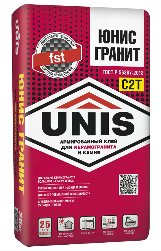 Клей для плитки, керамогранита и камня UNIS Гранит (С2Т), 25кг