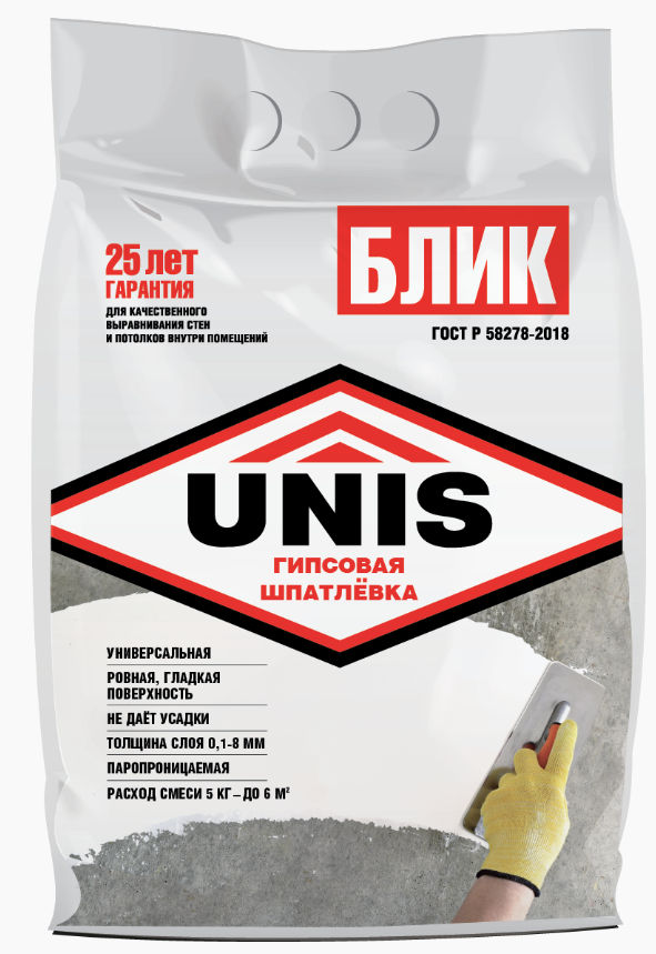 Шпаклевка гипсовая UNIS Блик, 5кг