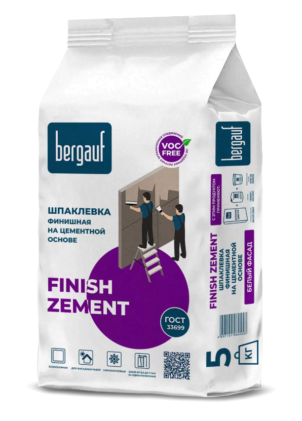 Шпаклевка цементная BERGAUF Finish Zement белая, 5кг
