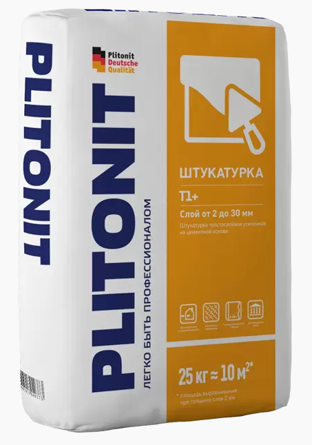Штукатурка цементная Плитонит Т1+ с армирующими волокнами, 25кг