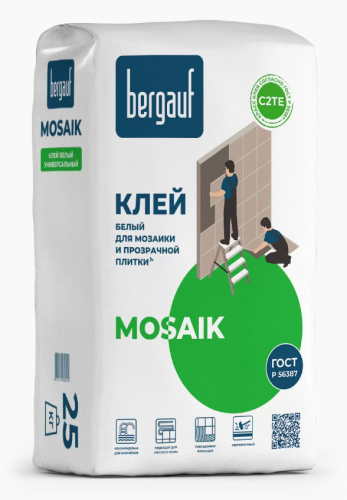 Клей для плитки, мозаики и бассейнов BERGAUF MOSAIK (С2), 25кг