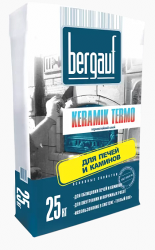 Клей жаростойкий для облицовки печей и каминов BERGAUF Keramik Termo, 25кг