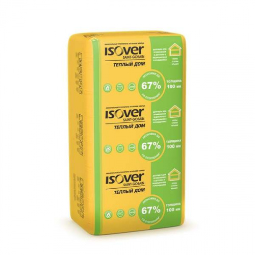 Утеплитель Изовер Теплый Дом Плита, 100мм, 5 м2, 610х1170мм, (0,5 м3)
