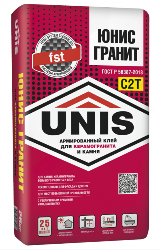 Клей для плитки, керамогранита и камня UNIS Гранит (С2Т), 25кг